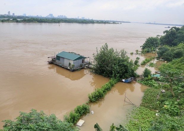 Hình ảnh mực nước sông Hồng tại Hà Nội đang dâng cao