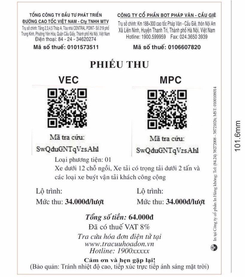 VEC triển khai sử dụng hóa đơn điện tử trên các tuyến cao tốc